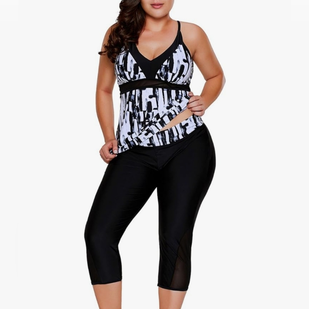 Womens Plus Size Two Piece Tankini Set